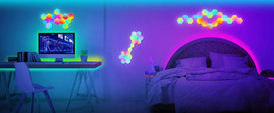 RGB Smart Hexagonal Wall Lamp Color changing Ambient Night Light DIY Shape Music Rhythm APP Game Room Bedroom Intelligent Xmas