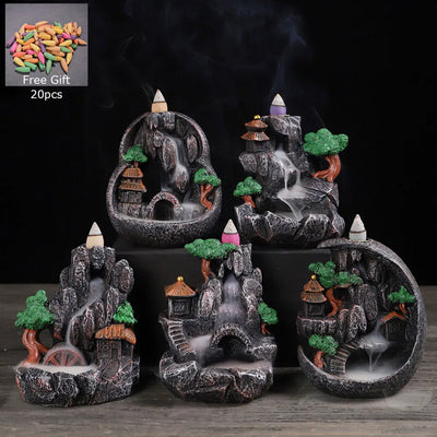 Resin Incense Burner Backflow Aromatherapy Smoke Mountain River Waterfall Home Decoration Incense Burner Rack