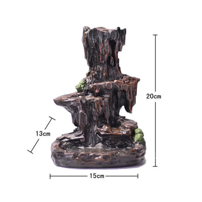 Resin Incense Burner Mountains River Waterfall Incense Burner Fountain Backflow Aroma Smoke Censer Holder Office Home Decoration