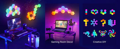 RGB Smart Hexagonal Wall Lamp Color changing Ambient Night Light DIY Shape Music Rhythm APP Game Room Bedroom Intelligent Xmas