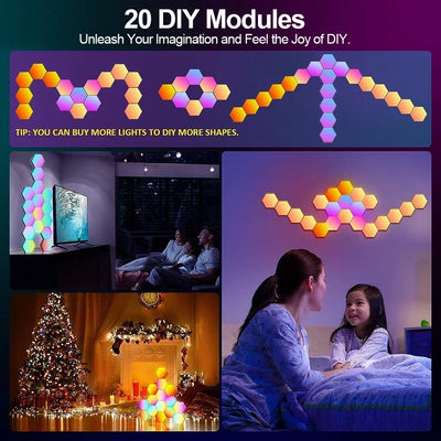 RGB Smart Hexagonal Wall Lamp Color changing Ambient Night Light DIY Shape Music Rhythm APP Game Room Bedroom Intelligent Xmas