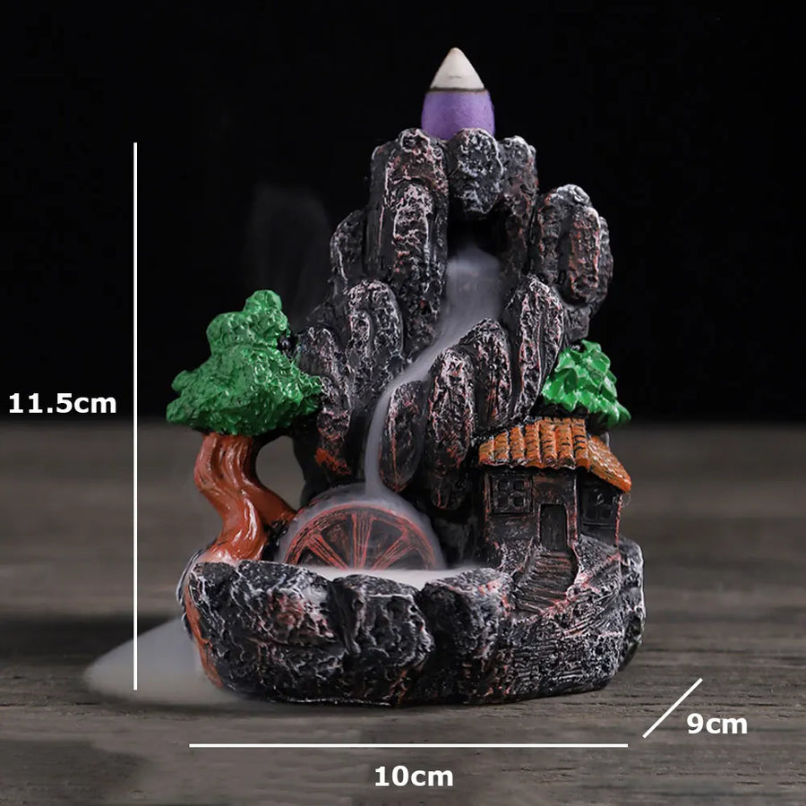 Resin Incense Burner Backflow Aromatherapy Smoke Mountain River Waterfall Home Decoration Incense Burner Rack