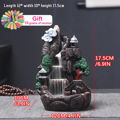 Resin Incense Burner Mountains River Waterfall Incense Burner Fountain Backflow Aroma Smoke Censer Holder Office Home Decoration