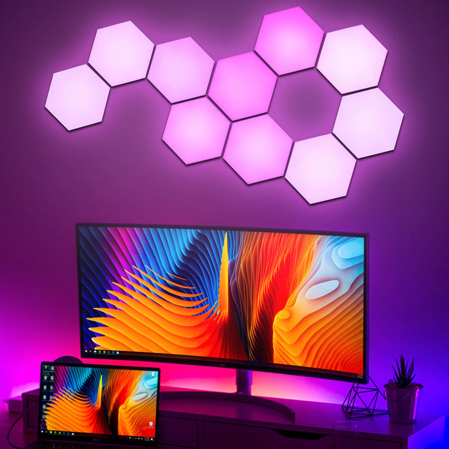 New Vibrant Colorful Hexagonal Remote Control LED Wall Light for Creative DIY Decoration in Bedroom and Living Room, Brighten yo