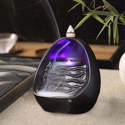 LED Light Incense Burner Gift Waterfall Incent Fragrance Home Decor Incense Cone Holder for Meditation Room Halloween Christmas